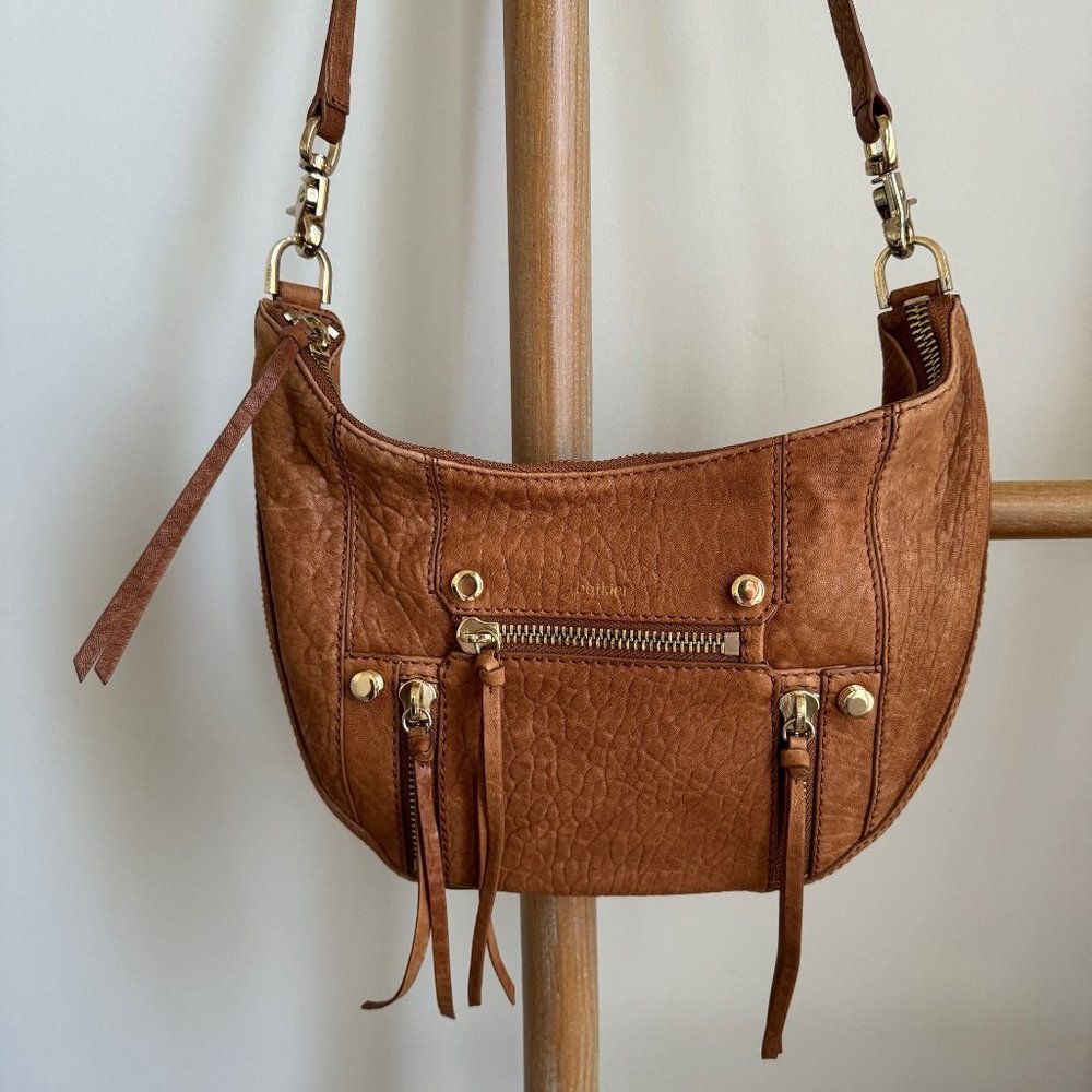 Botkier Crescent Genuine Leather Crossbody Bag in Camel